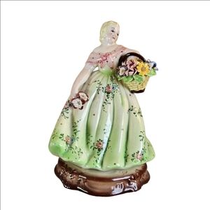 Vintage Italian Porcelain Lady with Flower Basket Figurine